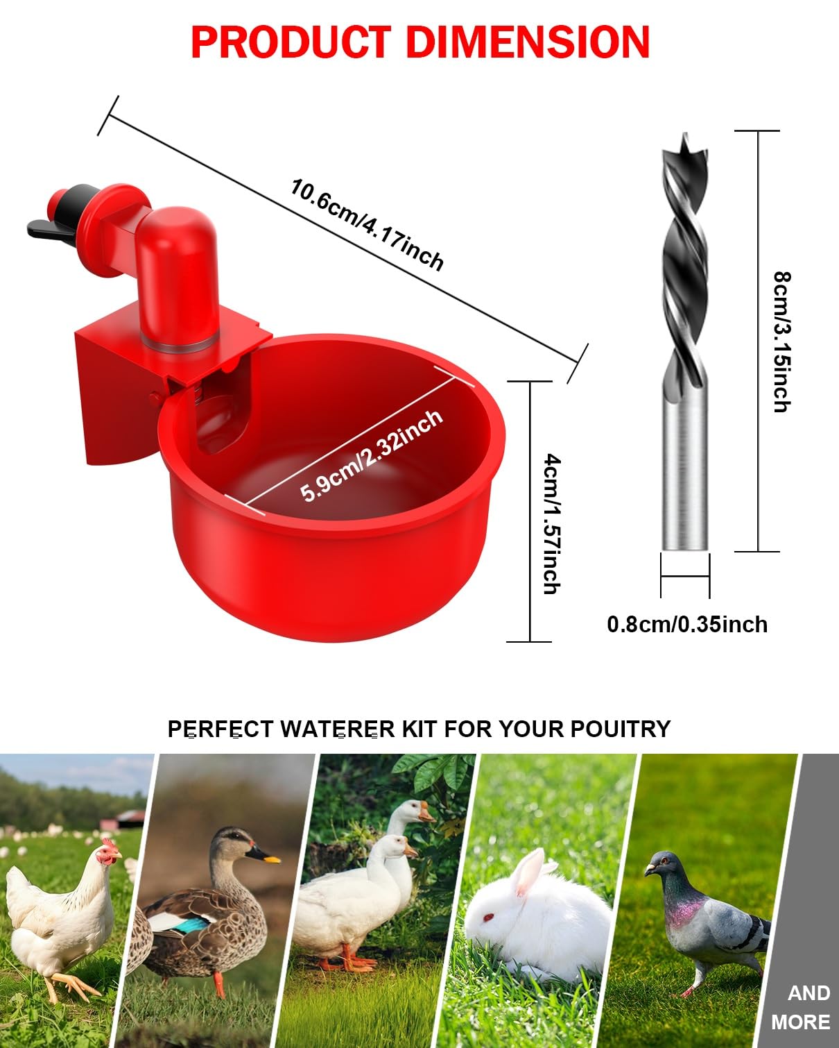 Professional Chicken Waterer Cups, 30 Packs Large Automatic Poultry Water Feeder with Tee Fittings - Leakproof Design for Ducks, Chickens, Geese, Turkeys, Birds - Includes Mounting Hole Opener Tool