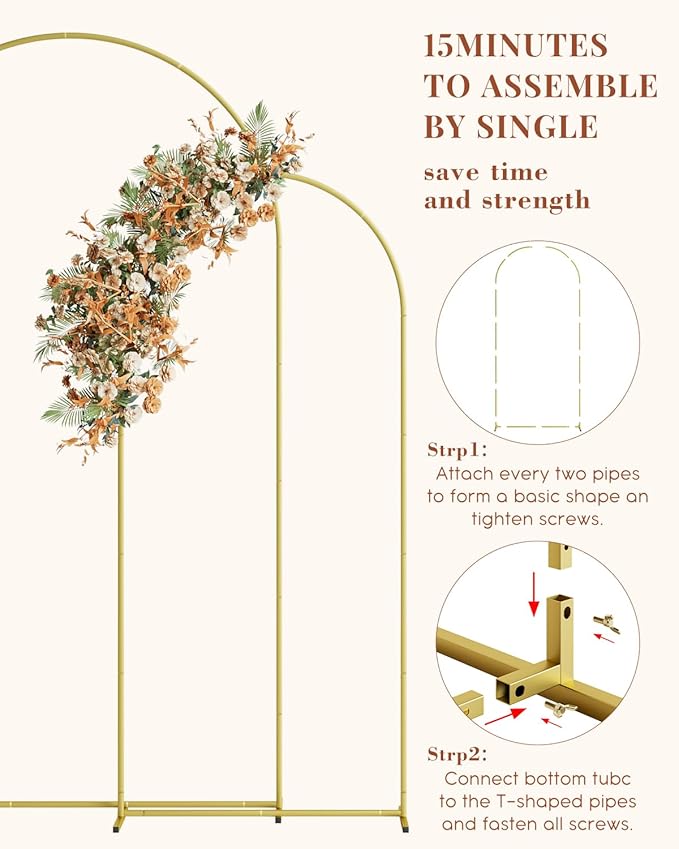 Wedding Arch, Metal Arch Backdrop Stand, Balloon Arch Stand Wedding Frame for Ceremony Decoration (Gold, 7.2FT, 6FT Arch Backdrop)