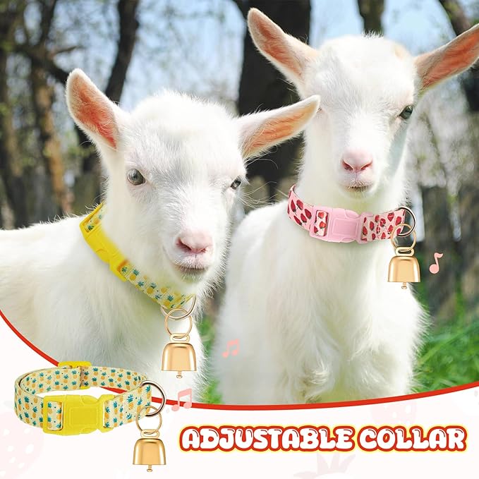 Talltalk 2 Pack Goat Collars with Bells Grazing Copper Bell and Adjustable Nylon Collar Set Loud Bronze Bell for Farm Sheep Cow Sheep Dog Accessories Christmas Thanksgiving Gift(Strawberry, Pineapple)