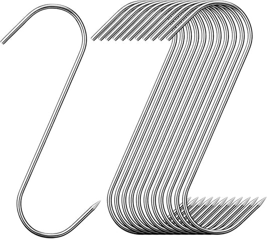 24 Pcs Meat Hooks, 6 Inch Butcher Hooks Stainless Steel , S Shaped Meat Processing Hooks for Hanging Bacon, Sausage, Beef, Hunting Smoking Ribs, Drying, Grillling BBQ For Kitchen, Market(3mm Diameter)