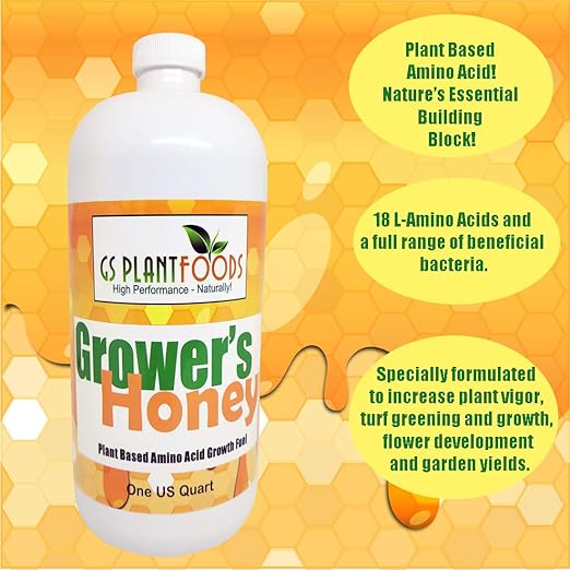 Grower's Honey Exceptional Growth with 100% Plant-Based Vegan Liquid Fertilizer - Organic Nutrient Boost 4-3-3 NPK Enhanced Photosynthesis Drought Tolerance All-Natural - Up to one Acre - One Gallon