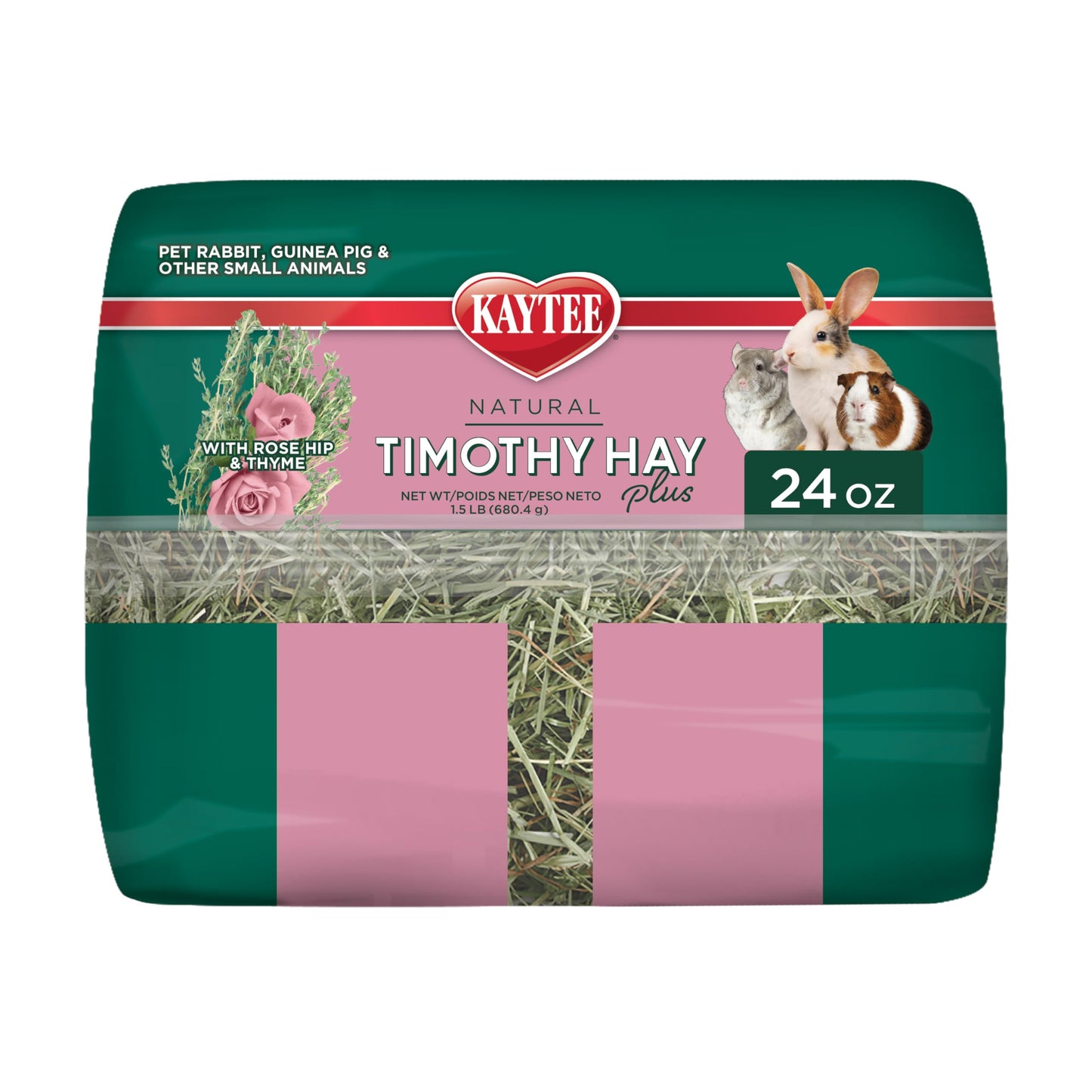 Kaytee All Natural Timothy Hay Plus Rose & Thyme for Guinea Pigs, Rabbits & Other Small Animals, 24 Ounce