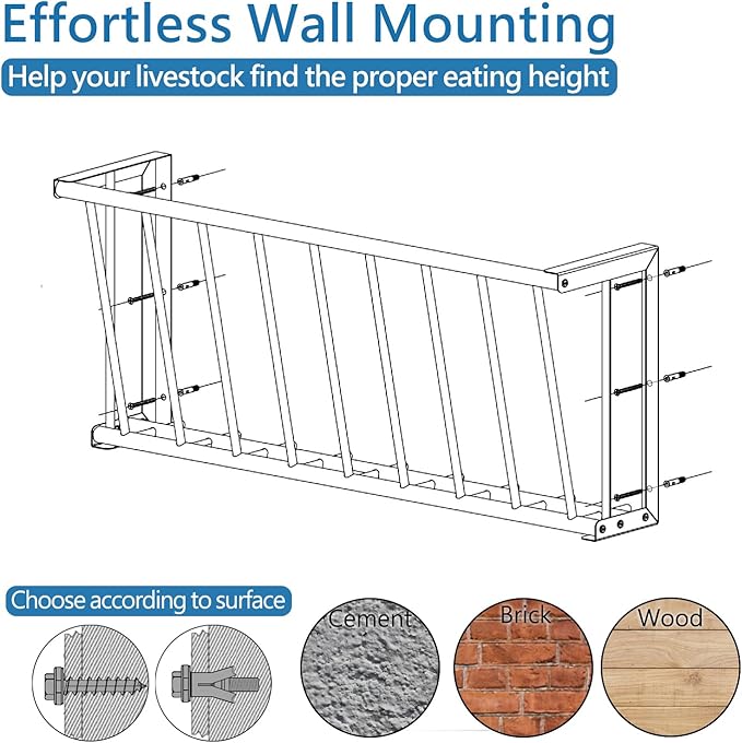 2Pcs Wall Mount Hay Rack, 40'' Long Livestock Hay Feeder with 25 Gallon Capacity, Carbon Steel Hay Feeder for Sheep, Goats, Horses, Indoor Outdoor Uses