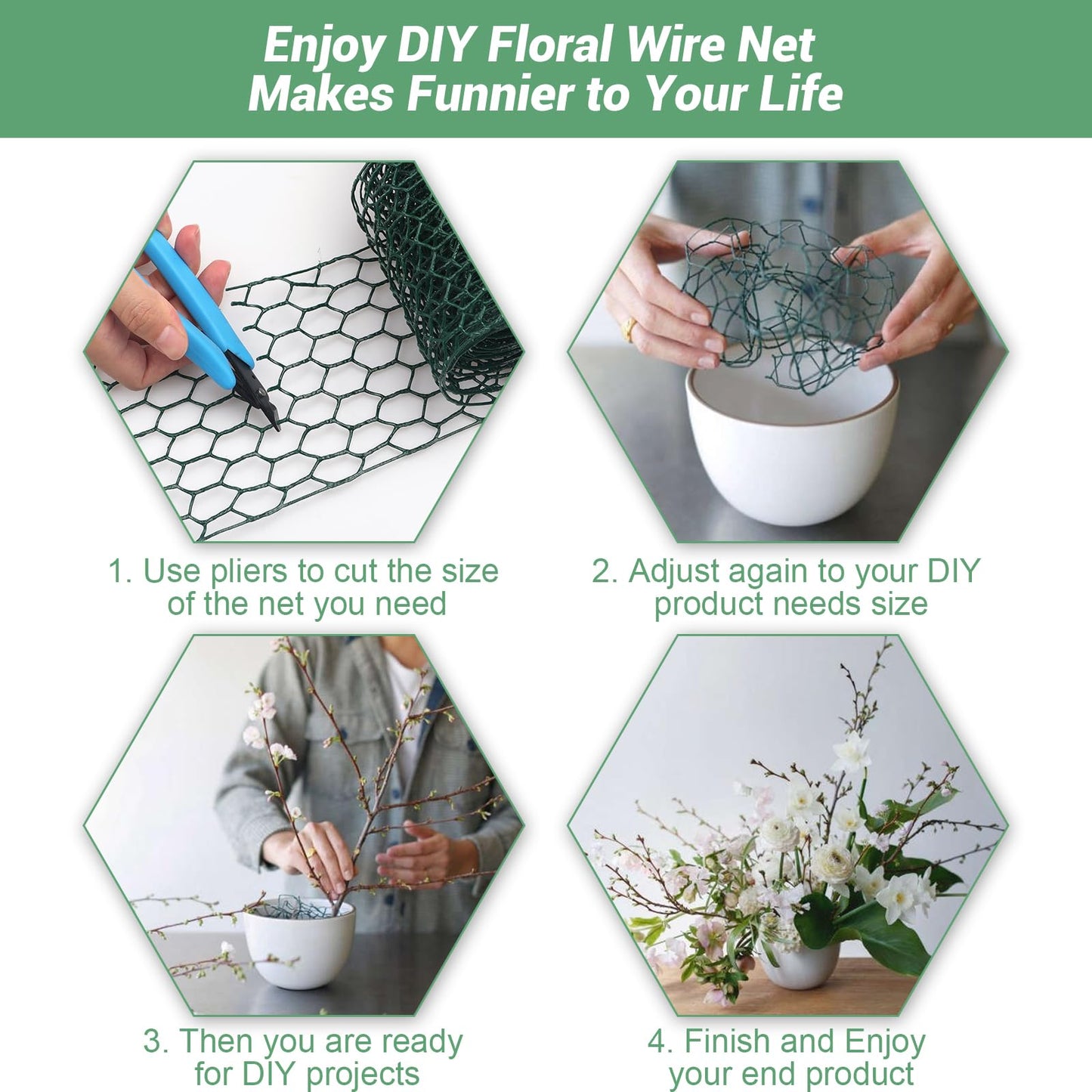 Floral Chicken Wire for Craft,4 x 118 Inch Lightweight Galvanized Hexagonal Chicken Wire Netting, 2mm Thickness Chicken Wire Fence for Garden Poultry, Chicken Wire Mesh with Gloves, Wire Ties, Plier