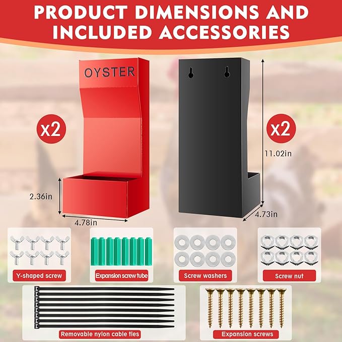 Leinuosen 4 Pack Metal Chicken Oyster Shell and Grit Feeder Combo with Large Opening Hanging Chicken Feeder Trough Automatic Gravity Poultry Coop Accessories Water Dispenser for Chicks, Ducks, Quail