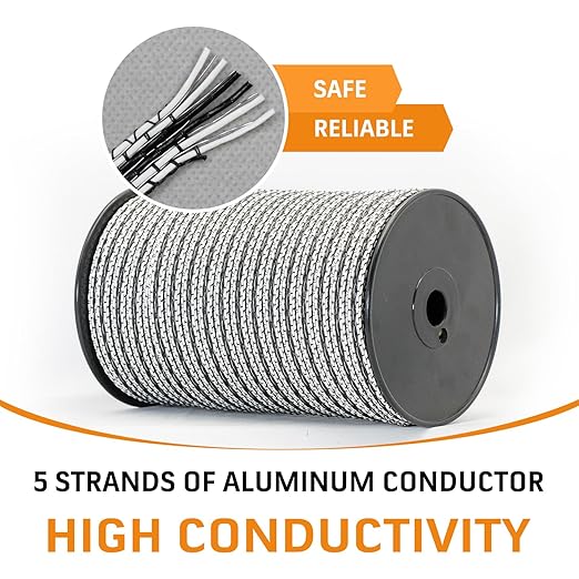 Electric Fence Poly Tape, Heavy-Duty Sure Shock PVC, Electric Fence for Livestock, 656ft(200m), 1/2 Inch, White and Black