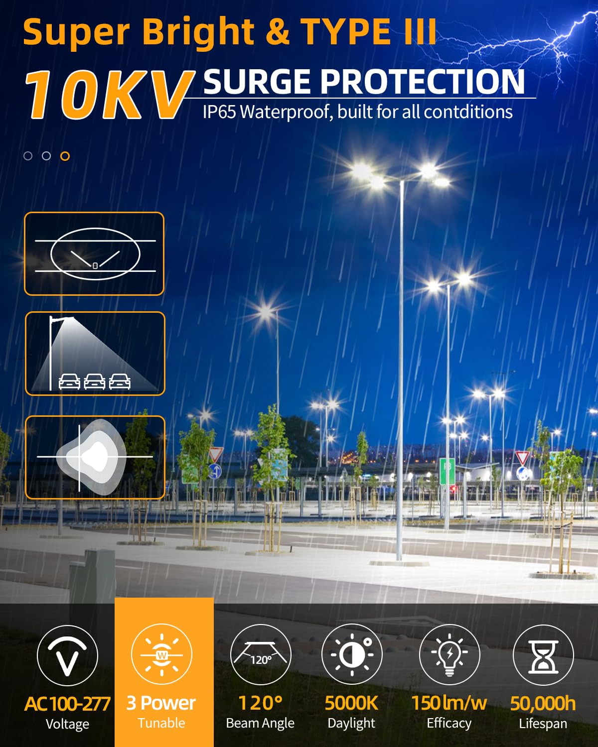 ADUB 320W 250W 200W LED Parking Lot Lights with Photocell, UL Listed, 5000K Slip Fitter Arm Mount