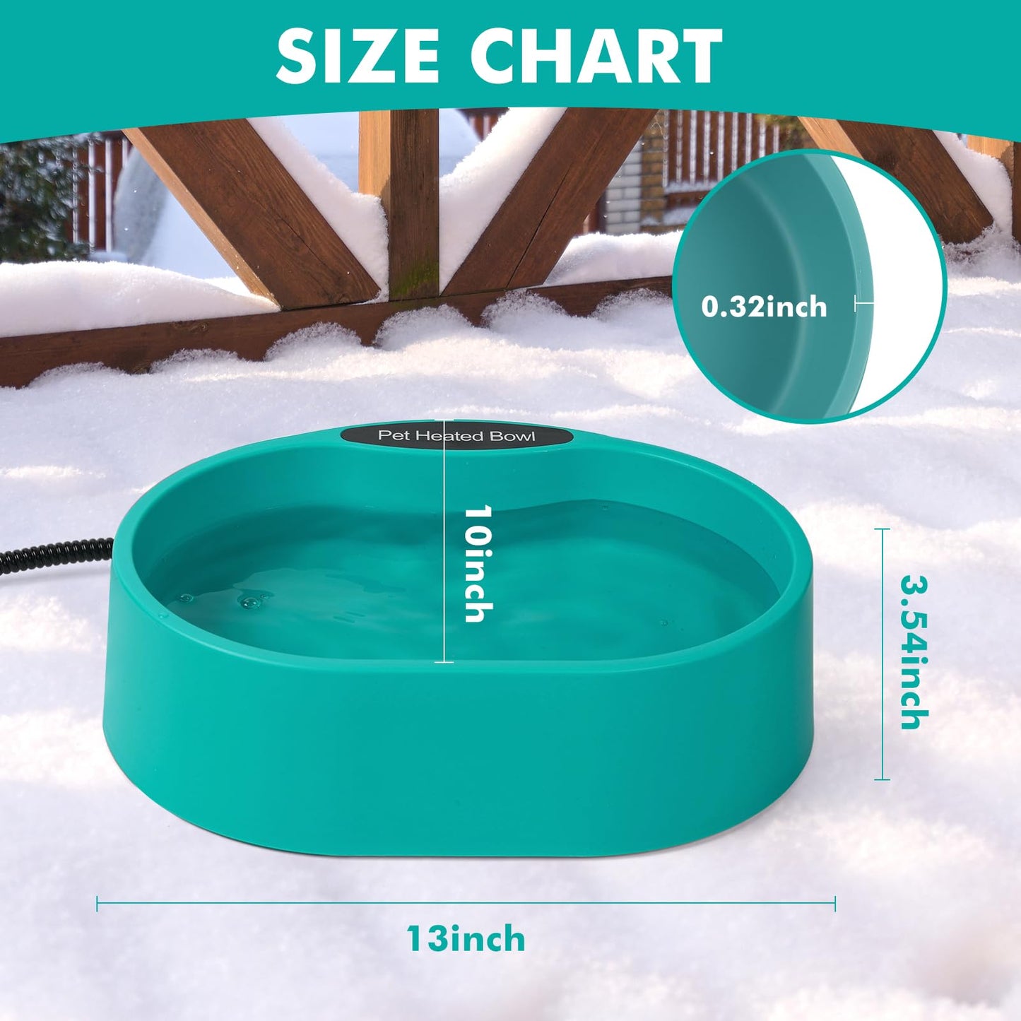 Large Heated Water Bowl for Dog & Cat, Outdoor Heated Dog Bowl, Waterproof Heated Warming Pet Bowl for Outside, Anti-Freeze Heated Pet Water Dish for Rabbit, Chicken, Duck, Squirrel (125 OZ, 35 Watts)