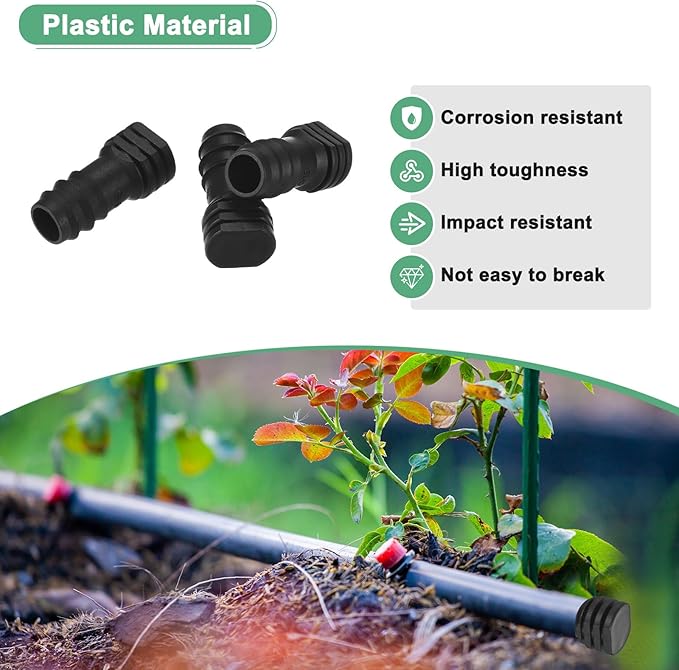 10-Pack Drip Irrigation Barbed Fittings, for 3/8 Inch End Plug Tubing Connector Plastic Coupling Irrigation Parts for Garden/Greenhouse/Aquarium/Flower Pot, Drip Pipe Accessories