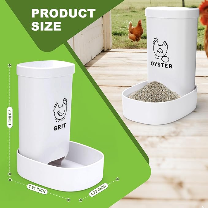 2 Pack Chicken Oyster Shell Feeder and Grit Feeder, Automatic Hanging Chicken Feeder and Chicken Coop Accessories Improve Eggshell Quality and Hen Health