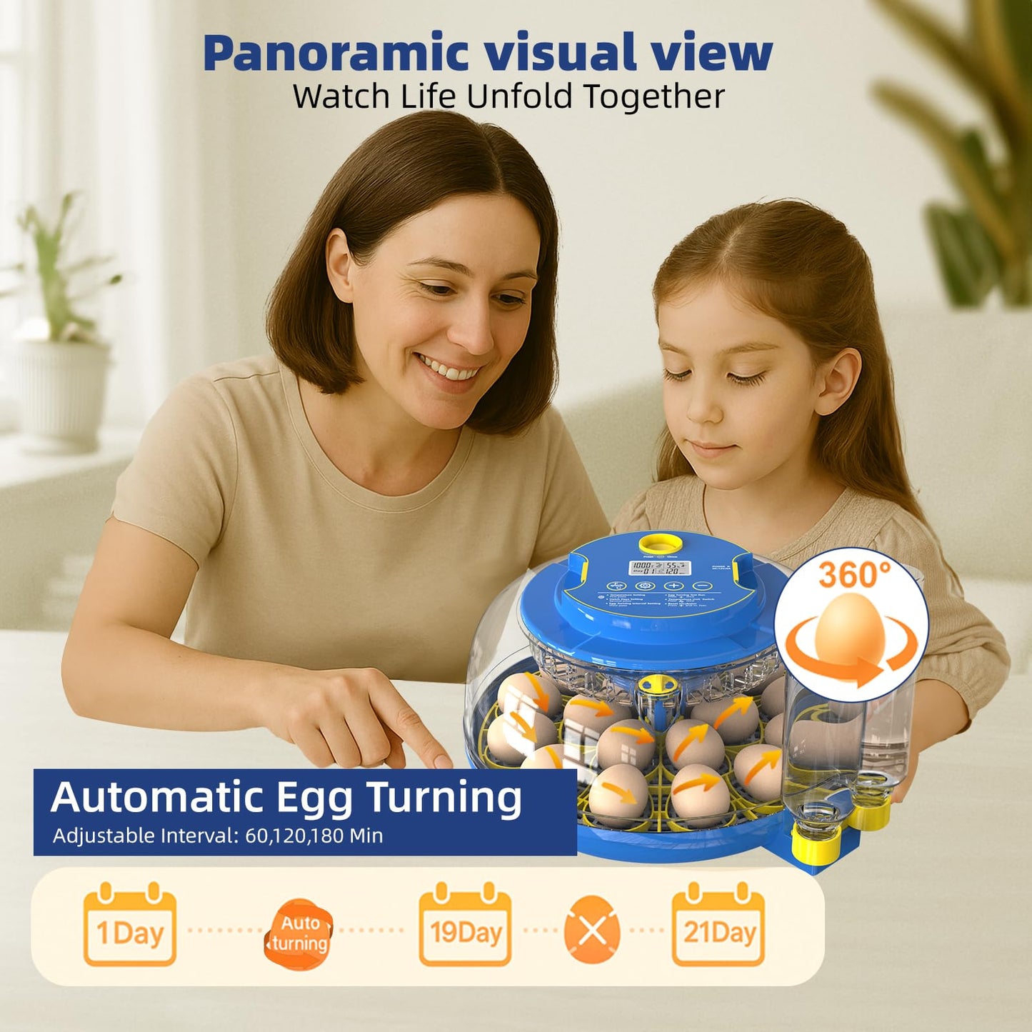 18 Egg Incubators for Hatching Eggs, Chicken Egg Incubator with Automatic Egg Turning & Humidity Control, 360° Viewing, Egg Candler, for Home, Farm, Classroom, Hatching Duck, Quail, Turkey, Goose