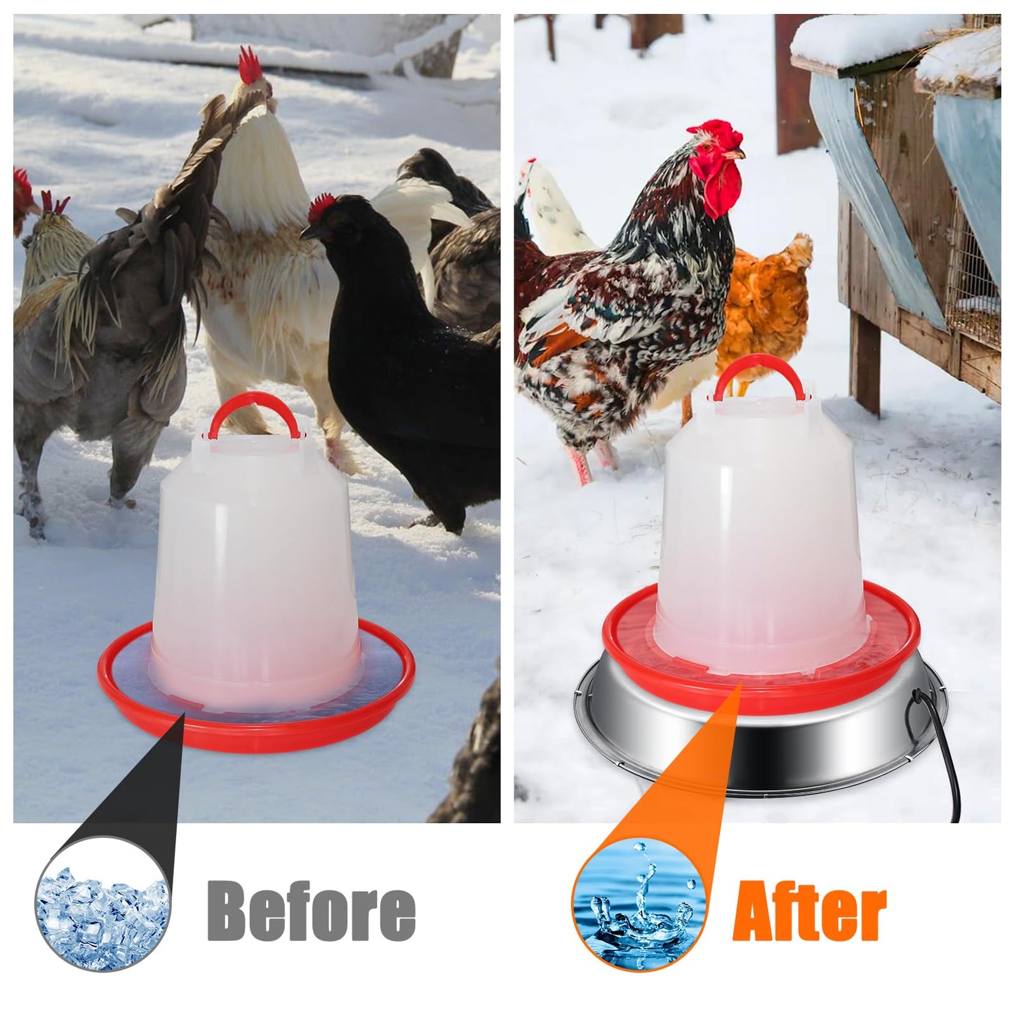 12 Inch Chicken Water Heater Base, 5 Gallons Poultry Drinker Heater Base with Thermostat and Power Cord, Automatic Electric Poultry Winter Deicer Heated Base for Plastic/Metal Chicken Waterer