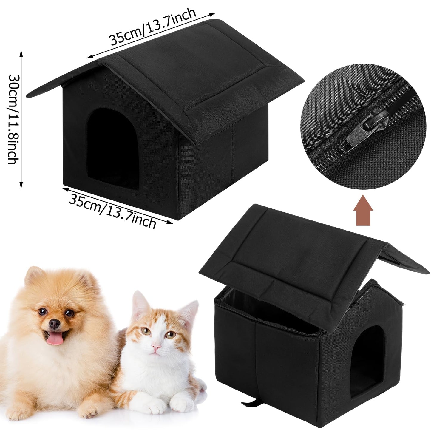 Soaoo 3 Pcs Cat Houses for Outdoor Stray Cats Shelter Weatherproof Outside House Indoor Foldable Pet Cave with Tent Stakes for Wild Animal Dogs(Pure Black Style)