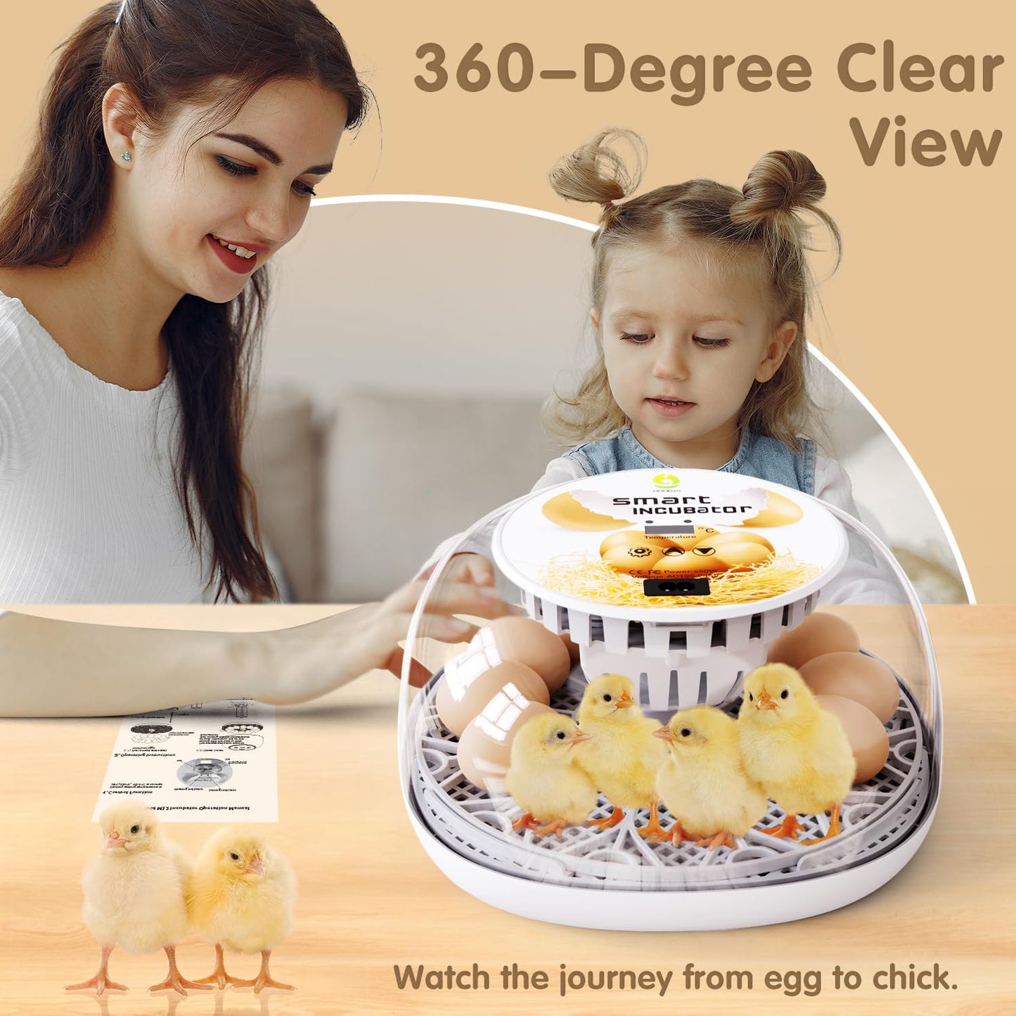 Incubators for Hatching Eggs Quail Egg Incubator 12 Eggs with Automatic Egg Turning and Humidity Control 360° Viewing for Chicken, Ducks, Goose, Pigeon for Lab Farm and Home