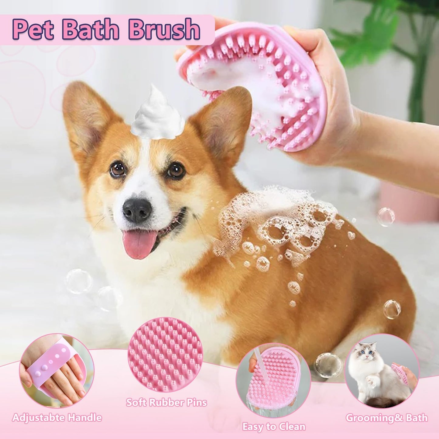 Lanswood Dog Brush Dog Grooming Kit 6PCS Dog Brush for Shedding-Dog Brushes for Grooming, Dematting Comb for Dogs, Cat & Dog Nail Clipper with Nail File, Flea Comb, Dog Bath Brush-Pink