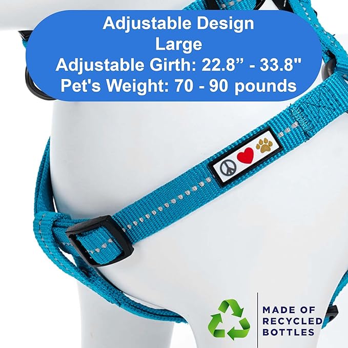 Pawtitas Recycled Dog Harness with Reflective Stitched a Puppy Harness Made from Plastic Bottles Collected from Oceans Large Teal Turquoise Wave