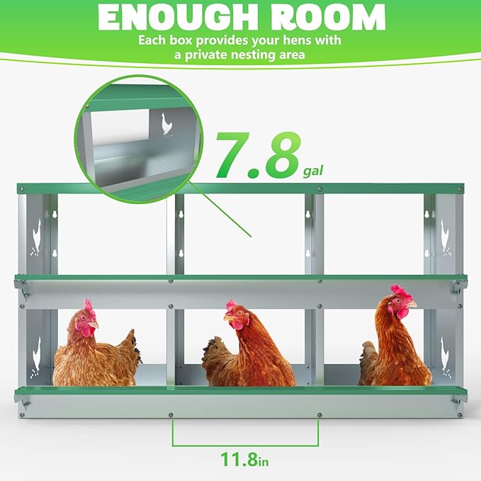 6 Holes Chicken Nesting Boxes for Laying Eggs, Heavy Duty Metal Nest Boxes for Chicken and Poultry to Collect Eggs, Chicken Laying Boxes Hens Chicken Coop Box