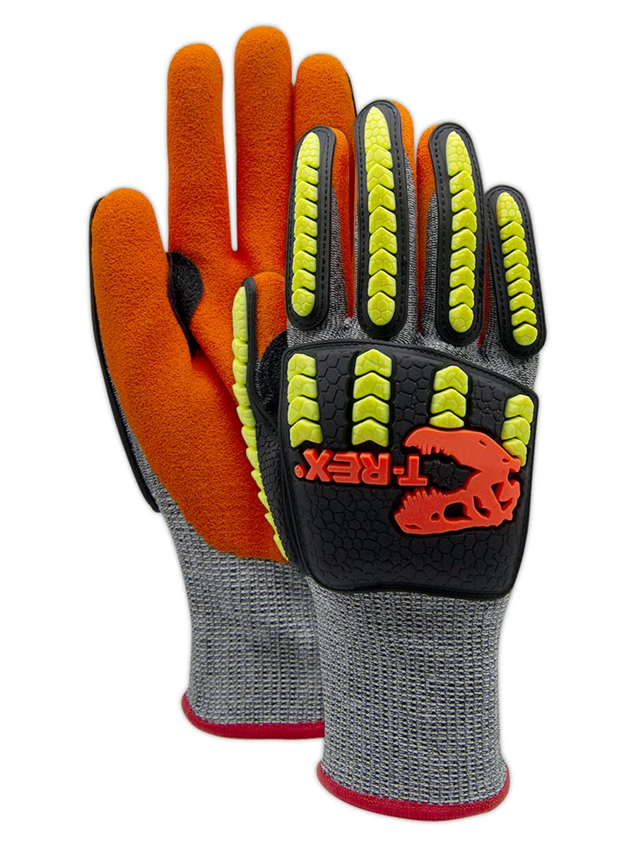 MAGID T-REX Flex Series TRX150 Economy Knit Impact Glove with NitriX Grip Technology Palm Coating–CutLevelA5 Size 6/XS(72 Pairs)