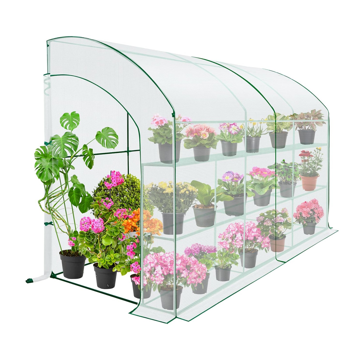 EAGLE PEAK 3 Tier Lean to Portable Greenhouse, Heavy-Duty Indoor & Outdoor Garden with Wire Shelves, 2 Roll-Up Zipper Doors, Easy Assembly, 120"x60"x84" Clear/White PE Cover
