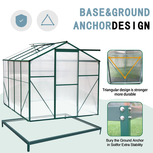 Acosure 8x6 FT Greenhouses for Outdoors, Outside Heavy Duty Walk in Green House for Garden Plants, UV Protection Adjustable Roof Vent, Thermostatic Waterproof and Insect Resistant, Green
