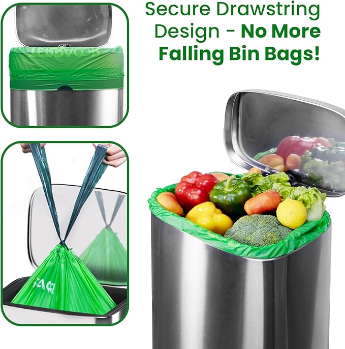 13 Gallon Compostable Trash Bags Liners Drawstring, Heavy Duty Extra Thick 1 Mil, 49.21 Liter, 35 Bags, Tall Kitchen Food Scrap Waste Bag, ASTM D6400