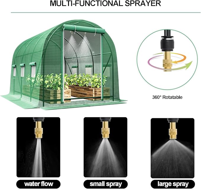 Greenhouse, Portable Greenhouses for Outdoors, Large Walk in Green House for Outside with Ventilated Roll-up Door and Reinforced Frame (Green, 10x10x7 ft w/ Irrigation System)