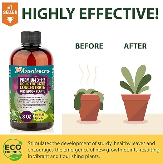 Gardenera Premium Liquid Tropical Plant Fertilizer - 3-1-2 Concentrate for Indoor Plants and Flowers - Organic Plant Food - 32oz