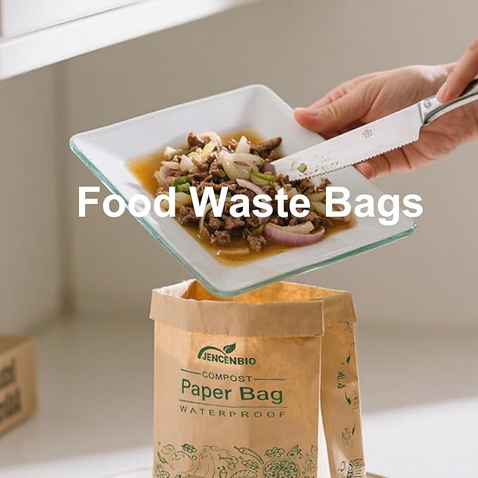 Compostable Paper Bag Leakproof Kitchen Food Waste Bag 30 Bags Waterproof Bin Liner with BPI Certified