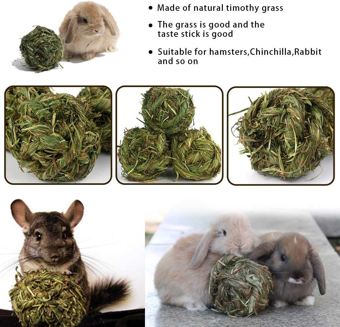 PINVNBY 6 Pack Rabbit Chew Grass Balls,Natural Timothy Woven Bunny Hay Ball Teeth Grinding Activity Play for Hamster Chinchillas Gerbils Guinea Pigs and Other Small Animal
