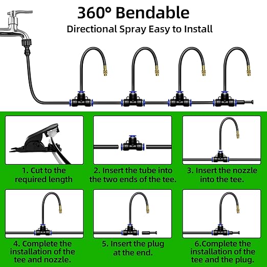 360°Irrigation System for Garden - 60FT Drip Irrigation System with 19 Nozzles, Garden Watering System, Greenhouse Accessories, Atomizing System for Garden, Yard, Lawn, Potted Plants, 5/16 inch Hose