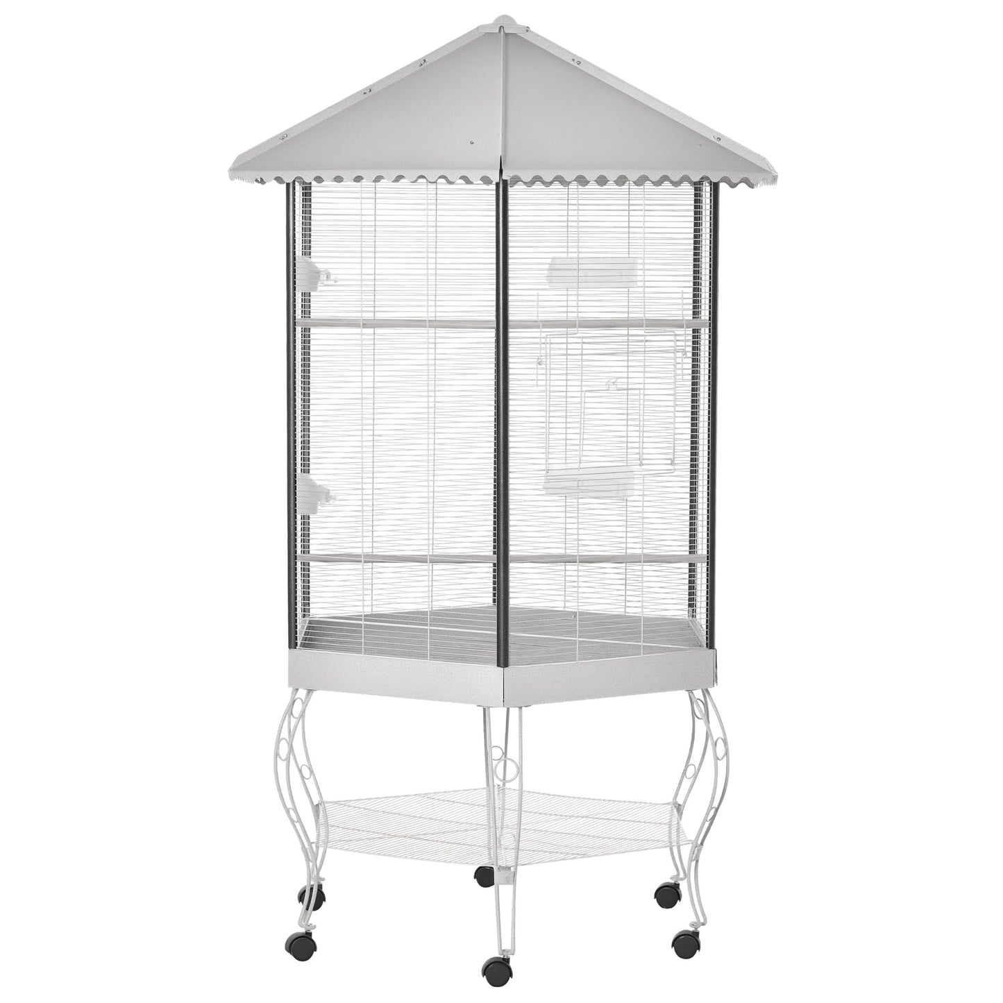 PawHut 44" Hexagon Covered Canopy Portable Aviary Flight Bird Cage With Storage