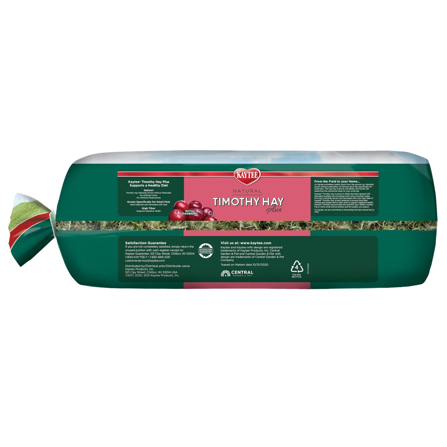Kaytee All Natural Timothy Hay Plus Cranberries For Guinea Pigs, Rabbits & Other Small Animals, 24 Ounce