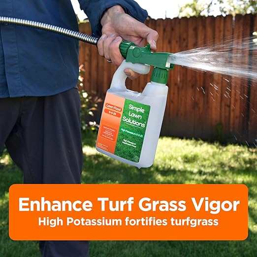 Simple Lawn Solutions - High Potassium Lawn Food Liquid Fertilizer 0-0-25 - Concentrated Spray - Turf Grass Vigor and Plant Hardiness - Summer and Fall - Any Grass Type (32 Ounce)