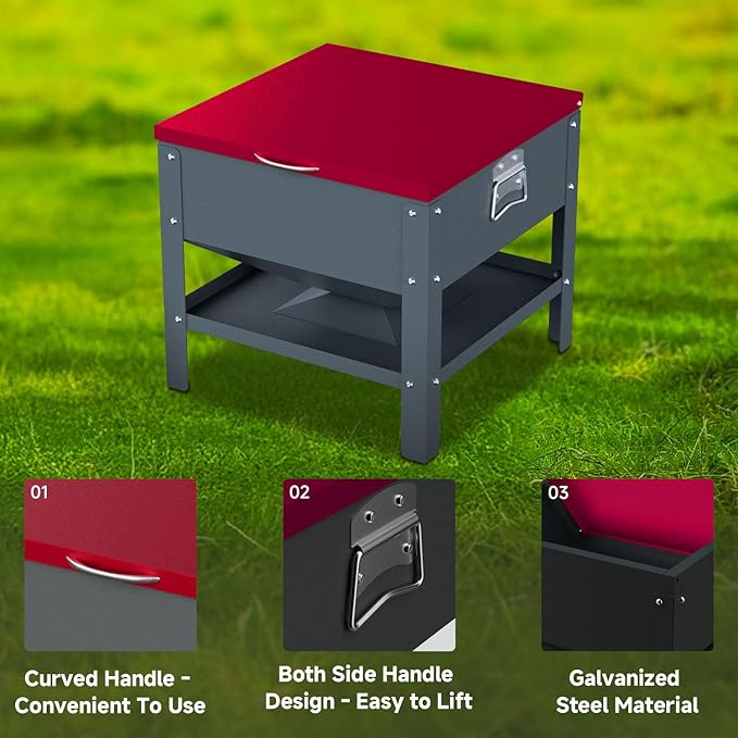 Automatic Chicken and Duck Feeder, 80 LBS Capacity Metal Chicken Feeder, Weatherproof Outdoor Gravity Feeding Barrel, No-Waste Feeder for Backyard Flock (Red)