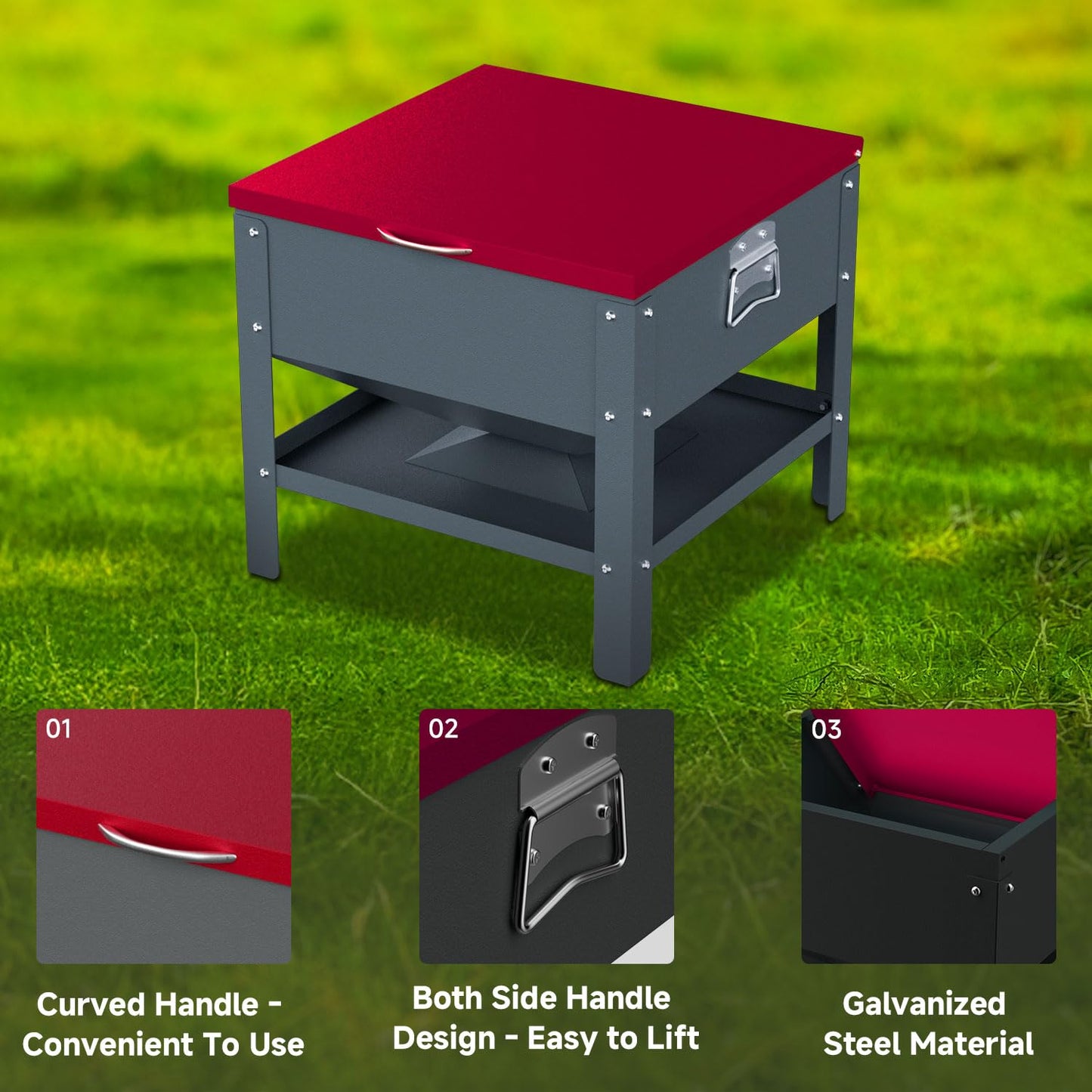 Automatic Chicken and Duck Feeder, 80 LBS Capacity Metal Chicken Feeder, Weatherproof Outdoor Gravity Feeding Barrel, No-Waste Feeder for Backyard Flock (Red)