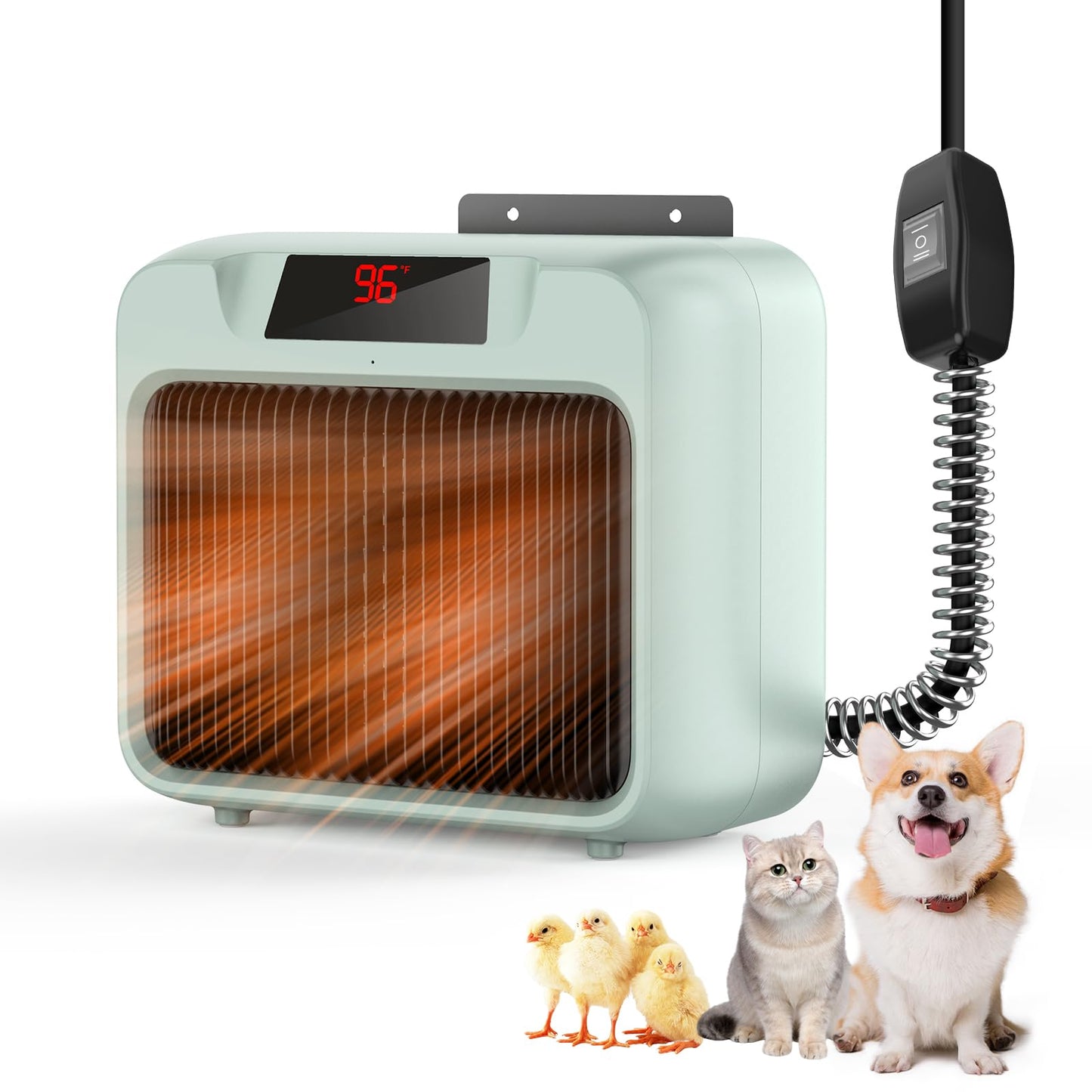 Dog House Heater for Outdoor & Indoor Use - 600W/300W Safe & Efficient Heating for Pet Houses, Chicken Coops, Rabbit Hutches - Wall-Mounted Design with Overheat Protection & Anti-Chew Cord (grey)
