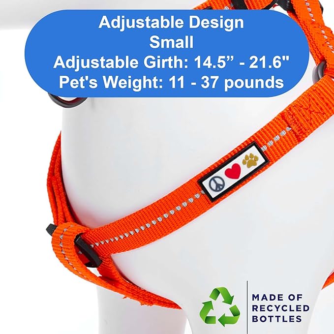 Pawtitas Recycled Dog Harness with Reflective Stitched a Puppy Harness Made from Plastic Bottles Collected from Oceans Small Orange Habanero