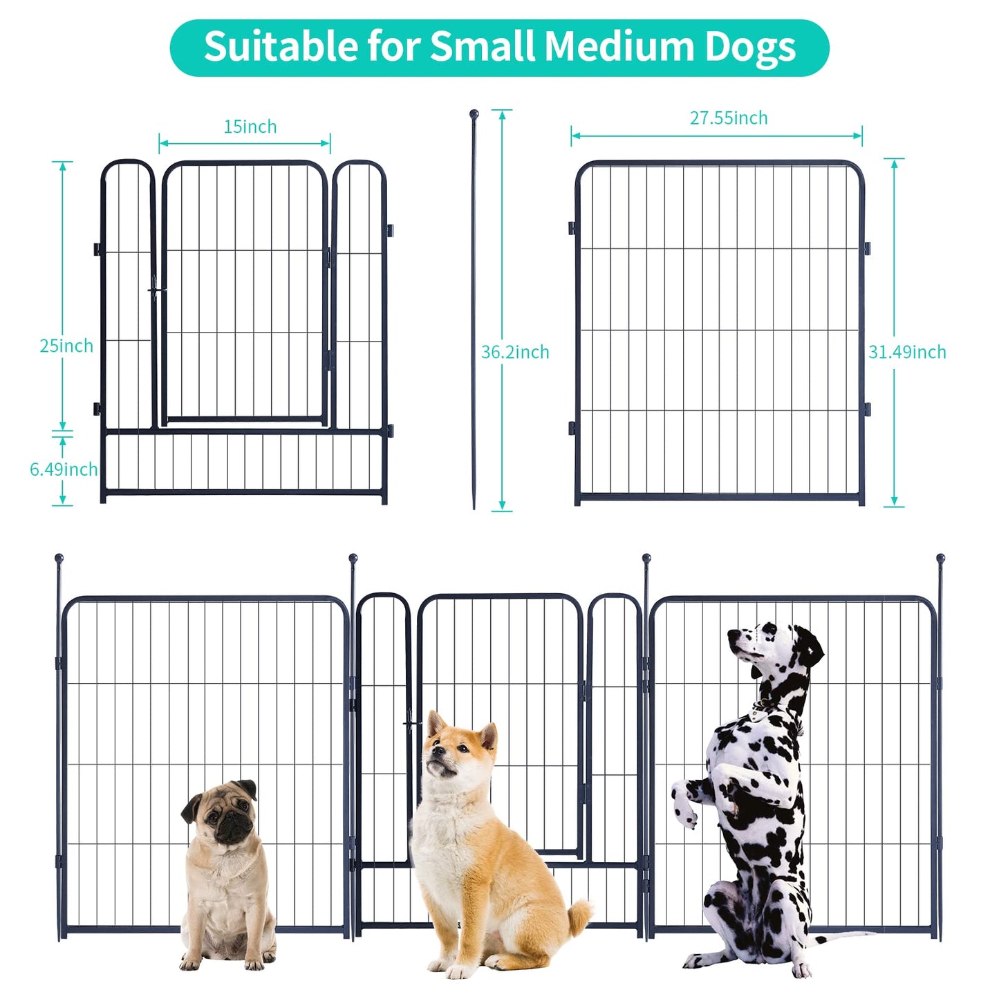 Dog Playpen Portable Outdoor Dog Fence, Dog Playpen for Large/Medium/Small Dogs, Dog Fences for The Yard with Doors Foldable Metal