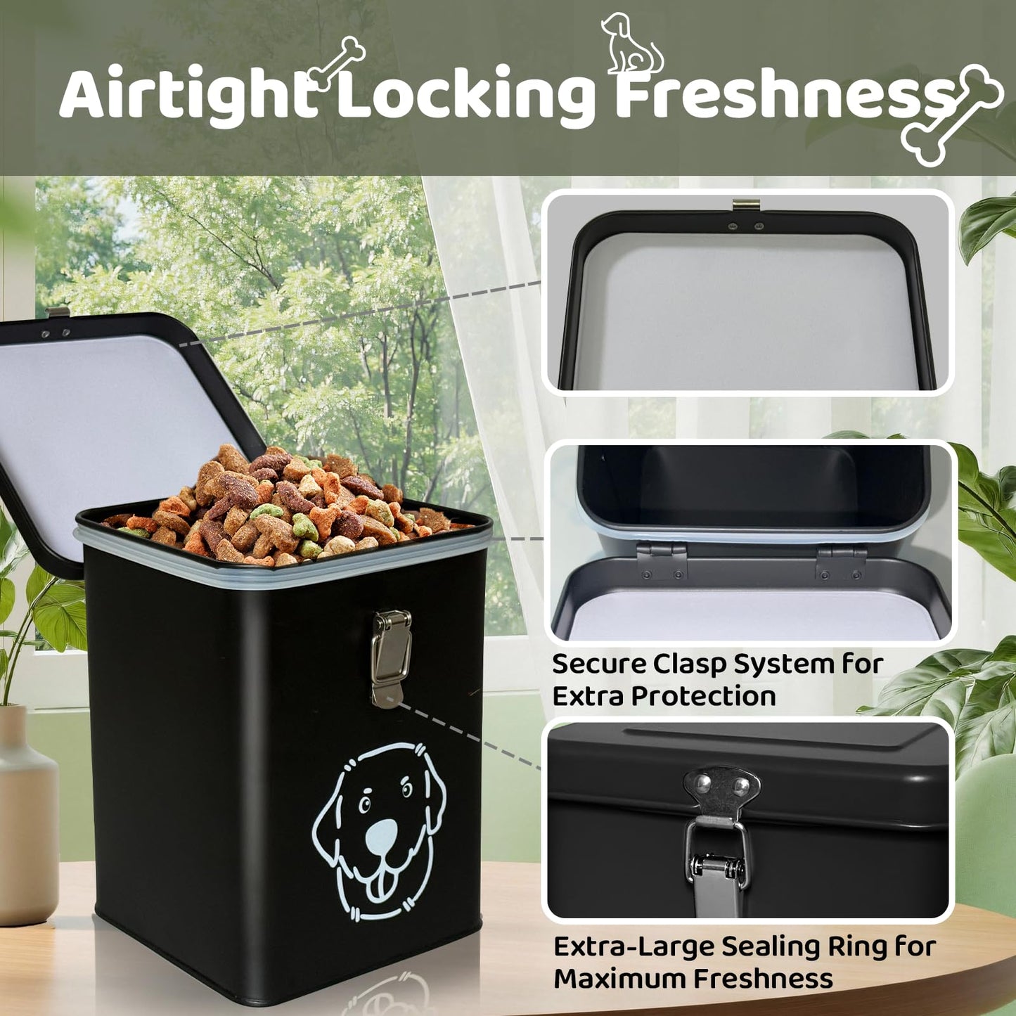 HHGFCLTRS Dog Food Storage Container Airtight Dog Treat Container Pet Food Storage Containers Dog Treat Jar Tinplate Dog Treat Bin White