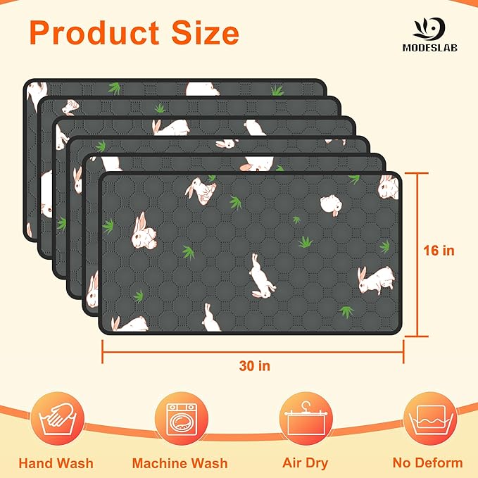 2-Pack Guinea Pig Cage Liner, 16in x 30in Fast Absorption Washable Bedding Pee Pads for Dogs Puppy Rabbit Small Animal Cage Mat, Leakproof & Non-Slip