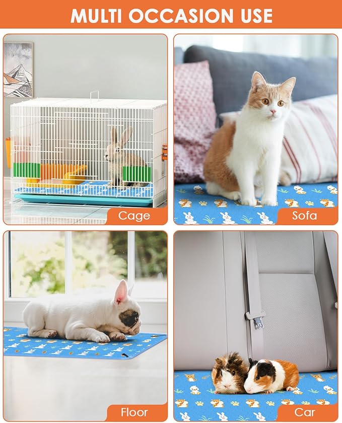 Bissap 2 Packs Guinea Pig Cage Liners, 18''X24'' Washable Guinea Pig Pee Pads Non Slip Reusable Fast and Super Absorbent Bedding for Small Animals Rabbit Hamster Chinchillas Rat - Blue