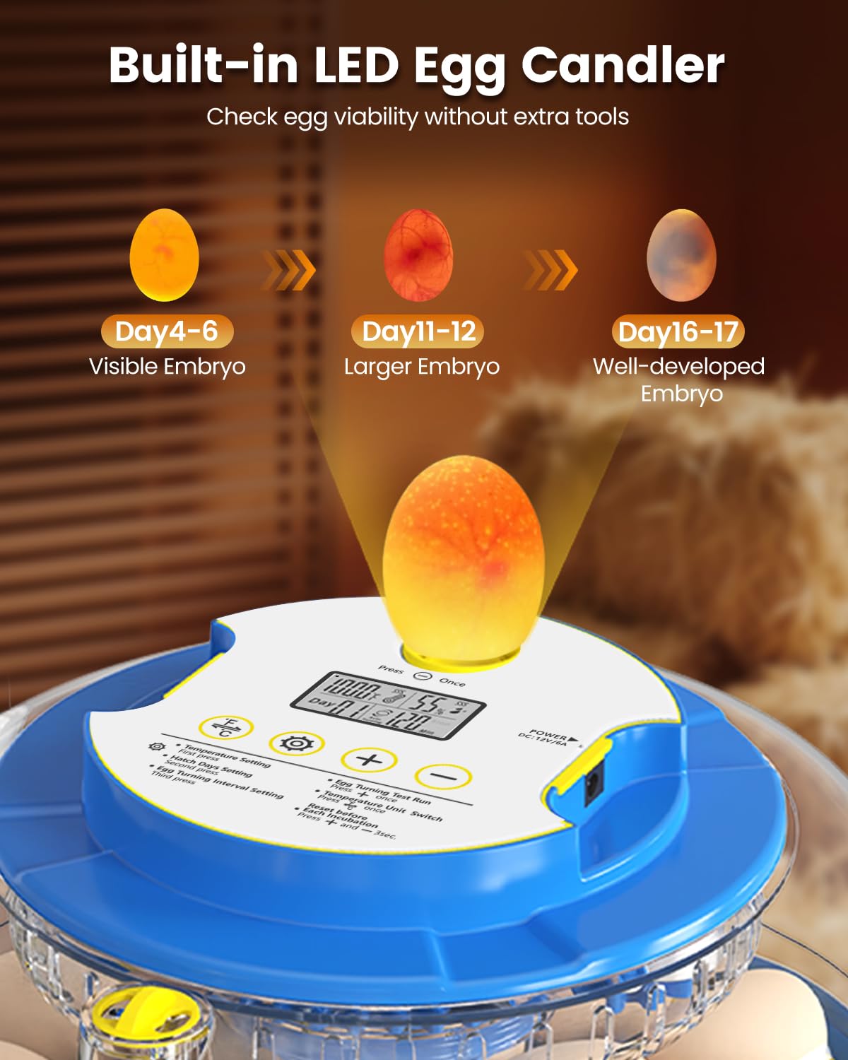 Incubators for Hatching Eggs, 18 Eggs Incubators with Egg Candler Automatic Egg Turner, Temperature & Humidity Control, Full Viewing for Chicken, Duck, Quail, Goose, Parrot and Pigeon