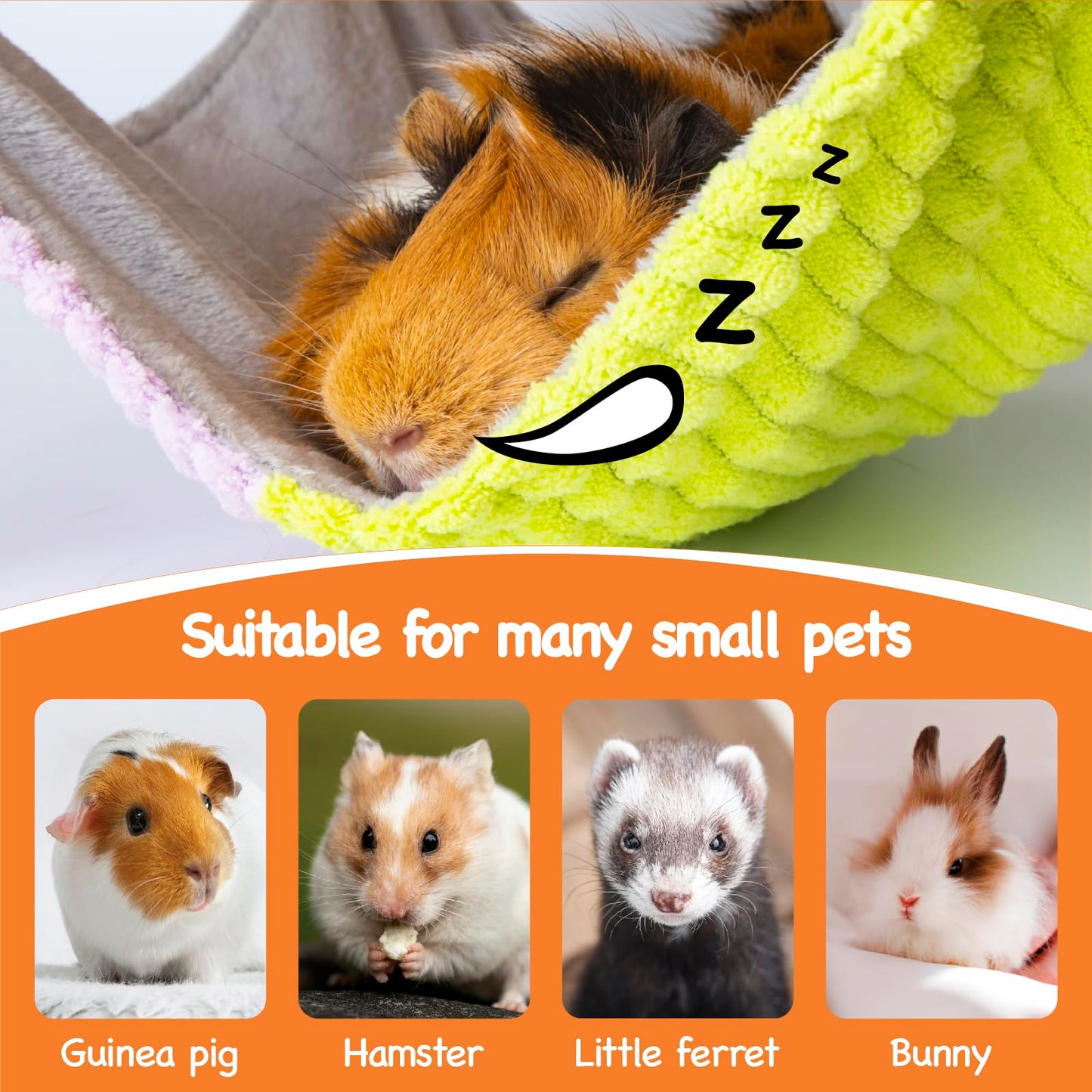 BESNEW 3 in 1 Enlarged Guinea Pig Hammock with House & Platform,Wooden Guinea Pig Hideout with Hammock & Stairs Small Animal Toys for Hiding Sleeping Activities