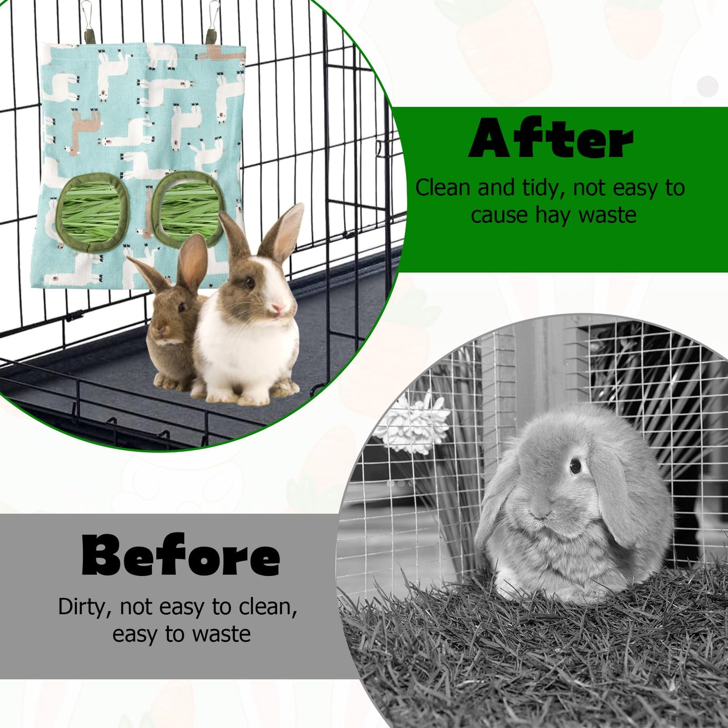 Maxqzin 2PCS Rabbit Hay Feeder, Hanging Hay Feeder Guinea Pig Hay Feeder Washable Hay Bag for Rabbits 2 Hole Hay Feeder for Guinea Pigs Chinchillas Hamsters (2 Style)