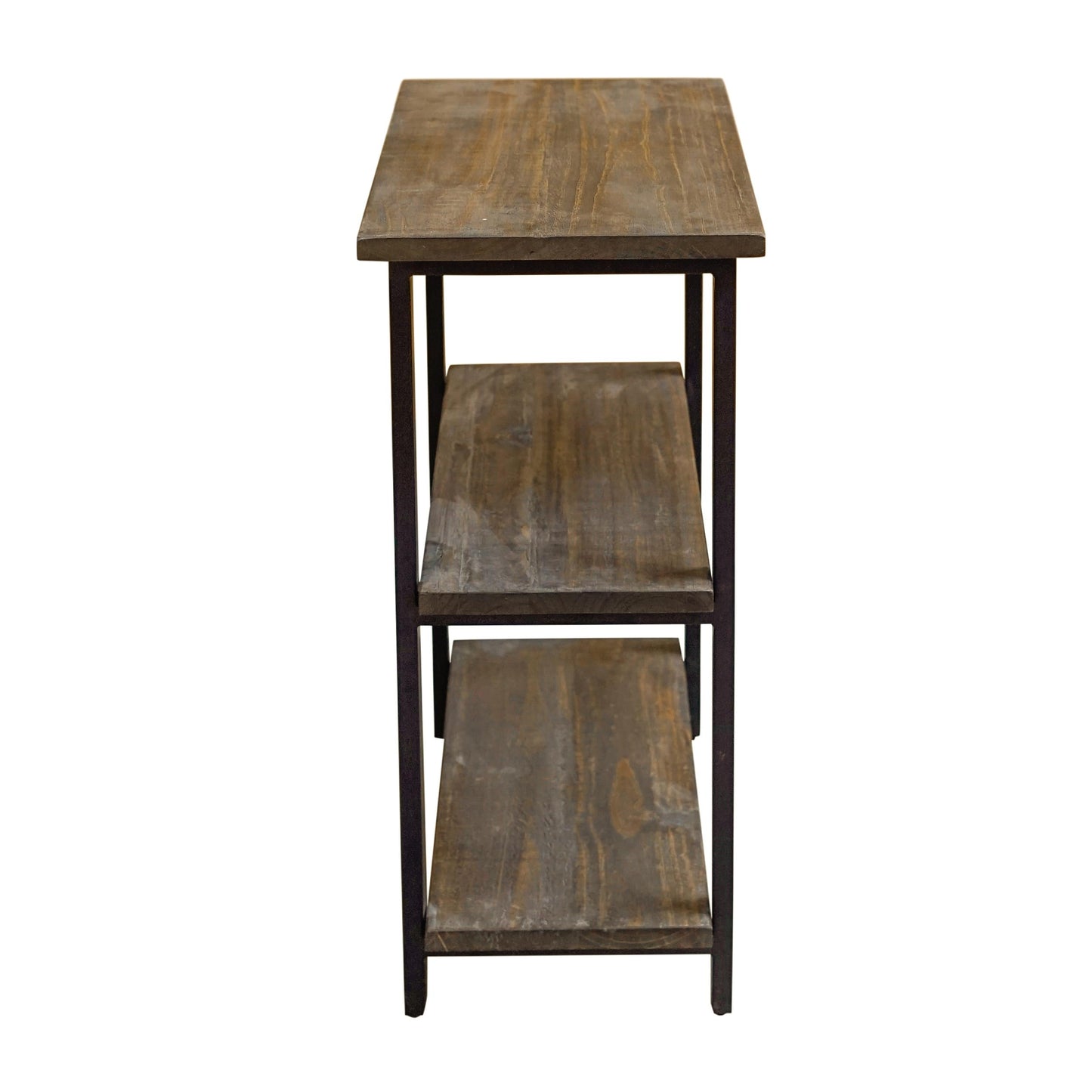 Pomona 3-Tier Bookcase with 2 Lower Shelves – 30" Tall Rustic Industrial Under-Window Bookshelf with Solid Wood and Metal Frame for Living Room, Bedroom, or Home Office by Alaterre Furniture