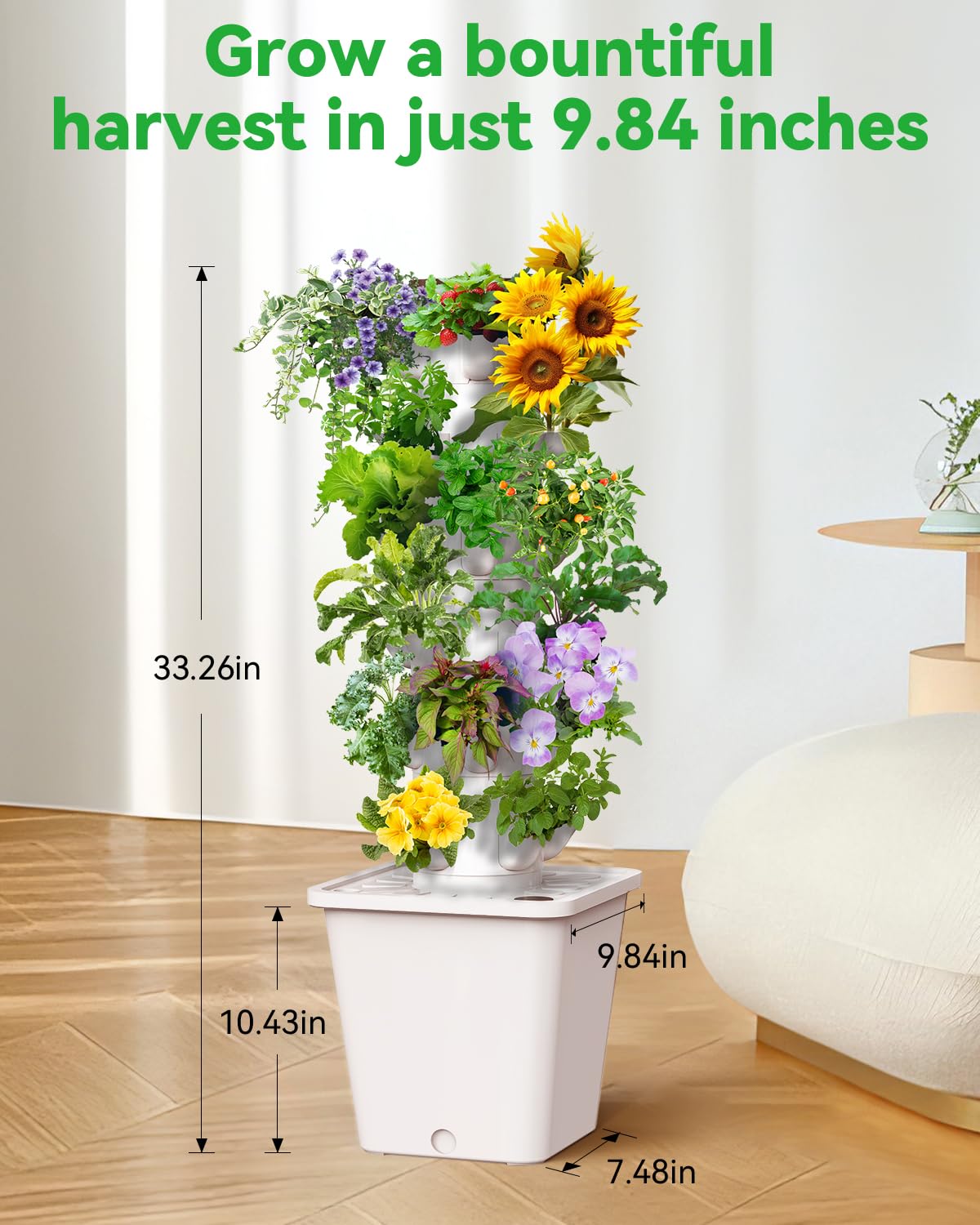 SJZXUV Vertical Hydroponics Growing System Kit, Indoor Outdoor Gardening System Kits, Herb & Fruits Growing Tower, 6 Layer 30 Pods