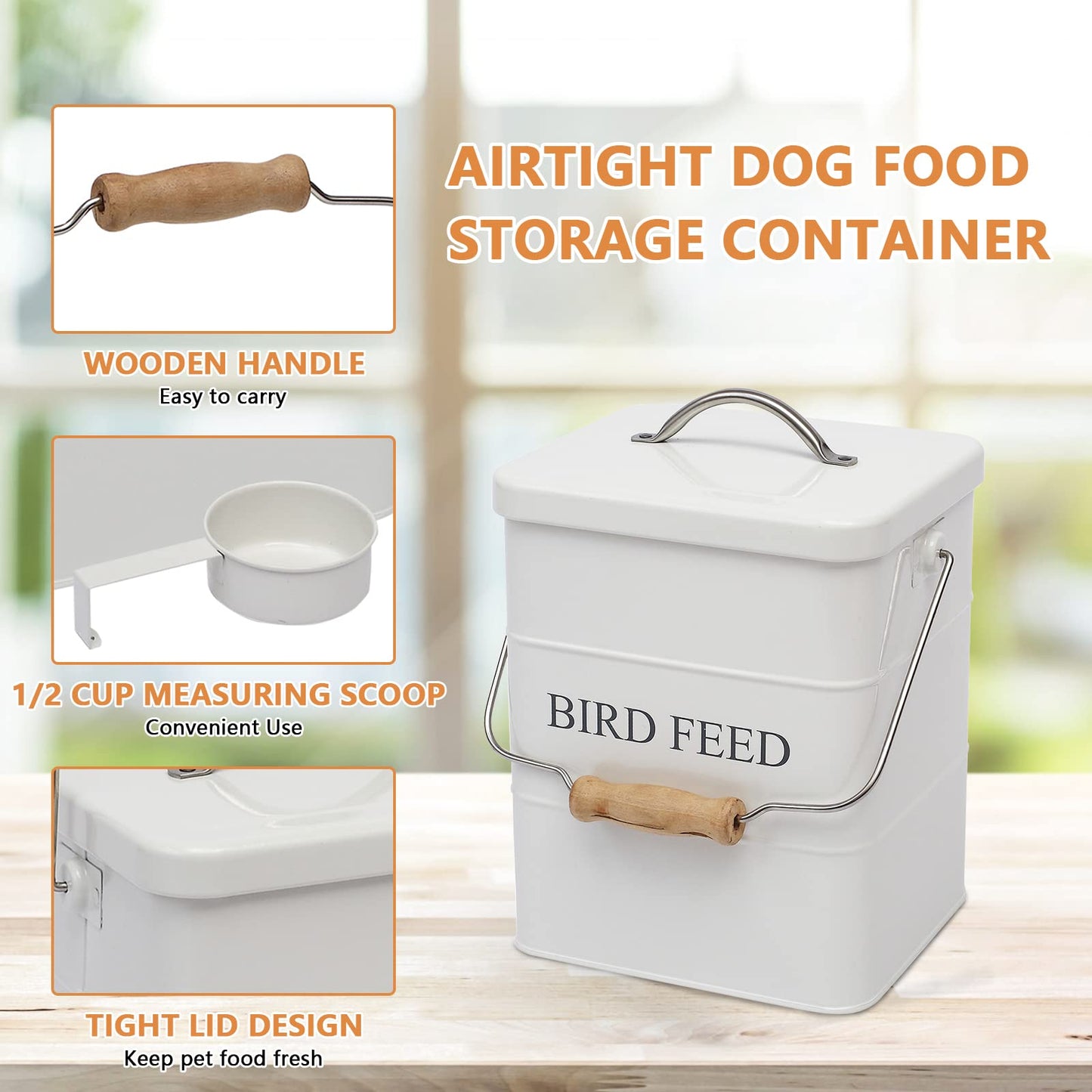 Geyecete Bird Feeder,Bird Food Jar Pet Food Storage Airtight Food Storage Container-White