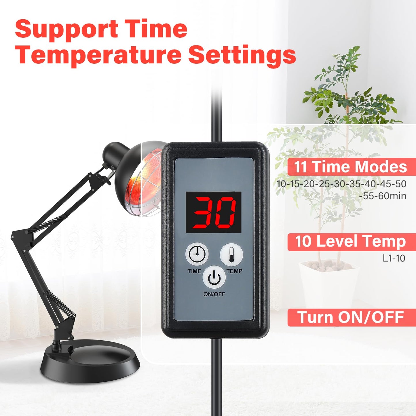 Infrared Light Heat Lamp, Near Red Light Therapy for Body Muscle Joint Pain Relieve 150W Bulb with Adjustable Stand, Timer
