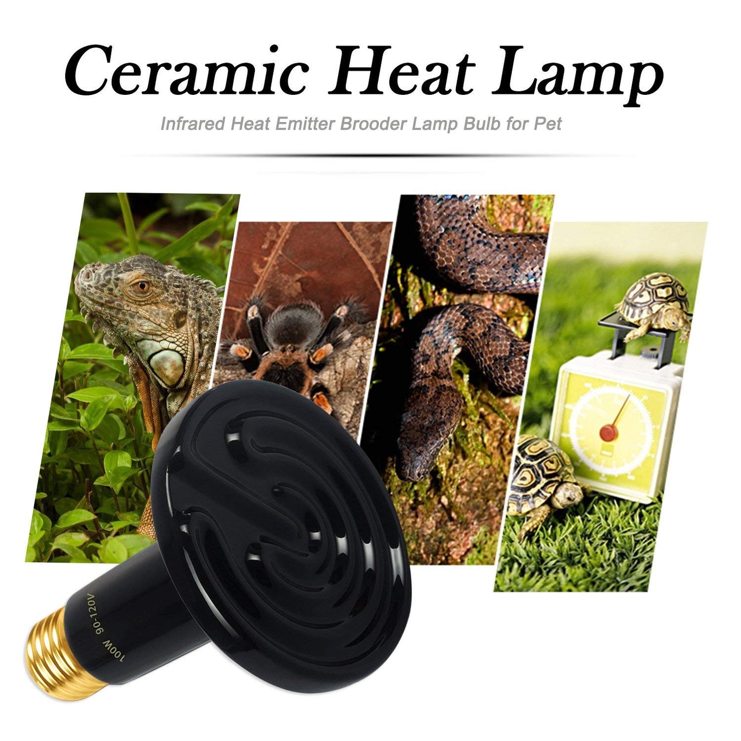 OMAYKEY 100W 2 Pack Ceramic Heat Lamp Bulb Infrared Reptile Heat Emitter Heater Lamps Bulbs for Brooder Coop Chicken Lizard Bearded Dragon Turtle Snake Aquarium, No Light Emitted No Harm (ETL Listed)