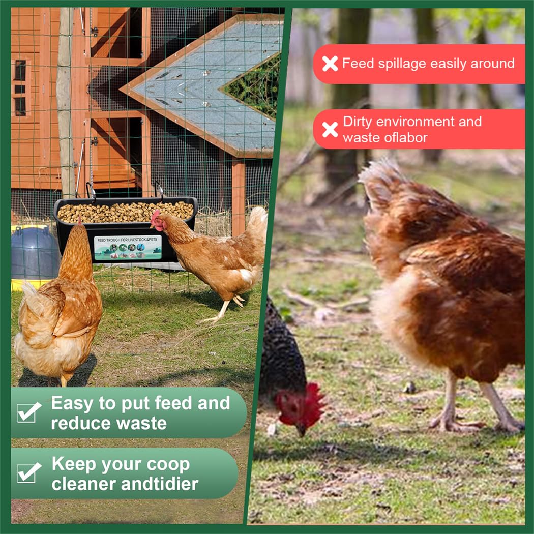Chicken Feeder 2pcs Goat Feeders with Clips Hanging Fence Poultry Feeding Equipment Chicken Trough Plastic Feeding Container for Poultry Livestock 4.5 Quart
